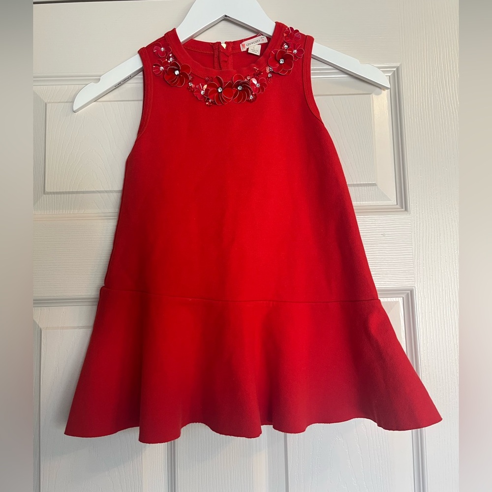 Crewcuts by J. Crew Girls Size 4 Red Beaded Dress Sleeveless Flowers Rhinestones